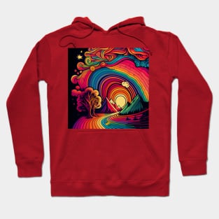 Colorful abstract painting with trees and mountains in the sunset. Hoodie